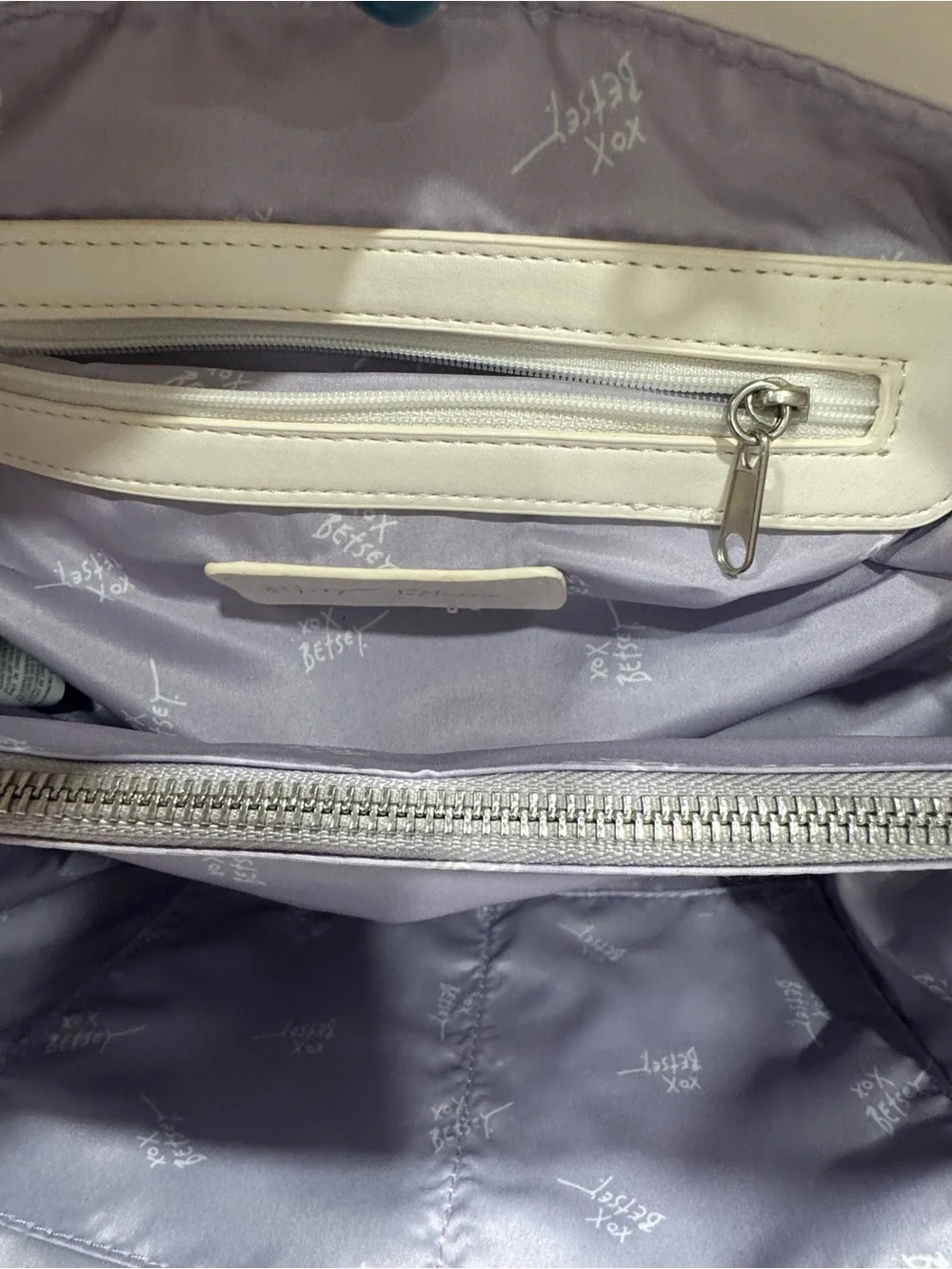 NWT Heart-Quilted Lavender and White Tote Bag by Betsey Johnson